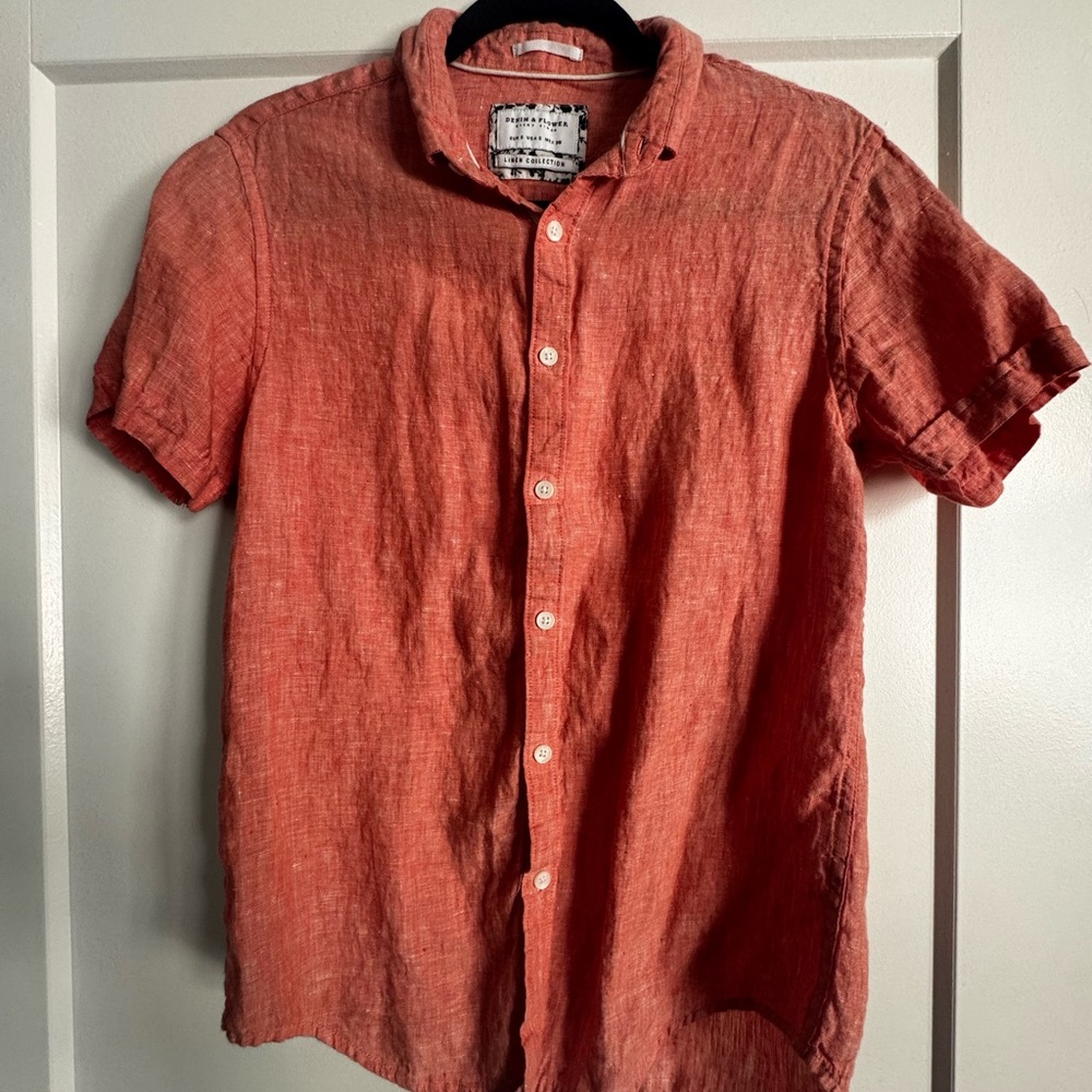 Denim & Flower Casual Red Button Down Shirt